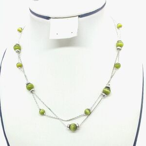 Kim Rogers Necklace Double Strand Green Station Beaded Silver-tone Chains